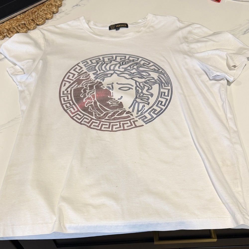 designer like White Tee with Medusa Graphic